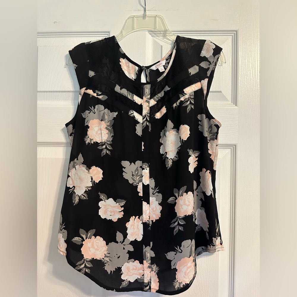 Black Blouse with Pink Flowers